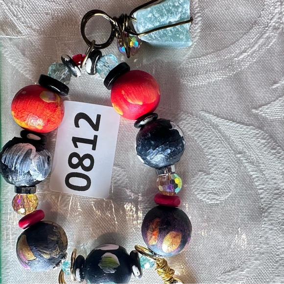 Artisan Charm Bracelet Montana Moss Agate Hand Painted Wood Beads, Glass 00815 P - Picture 7 of 9